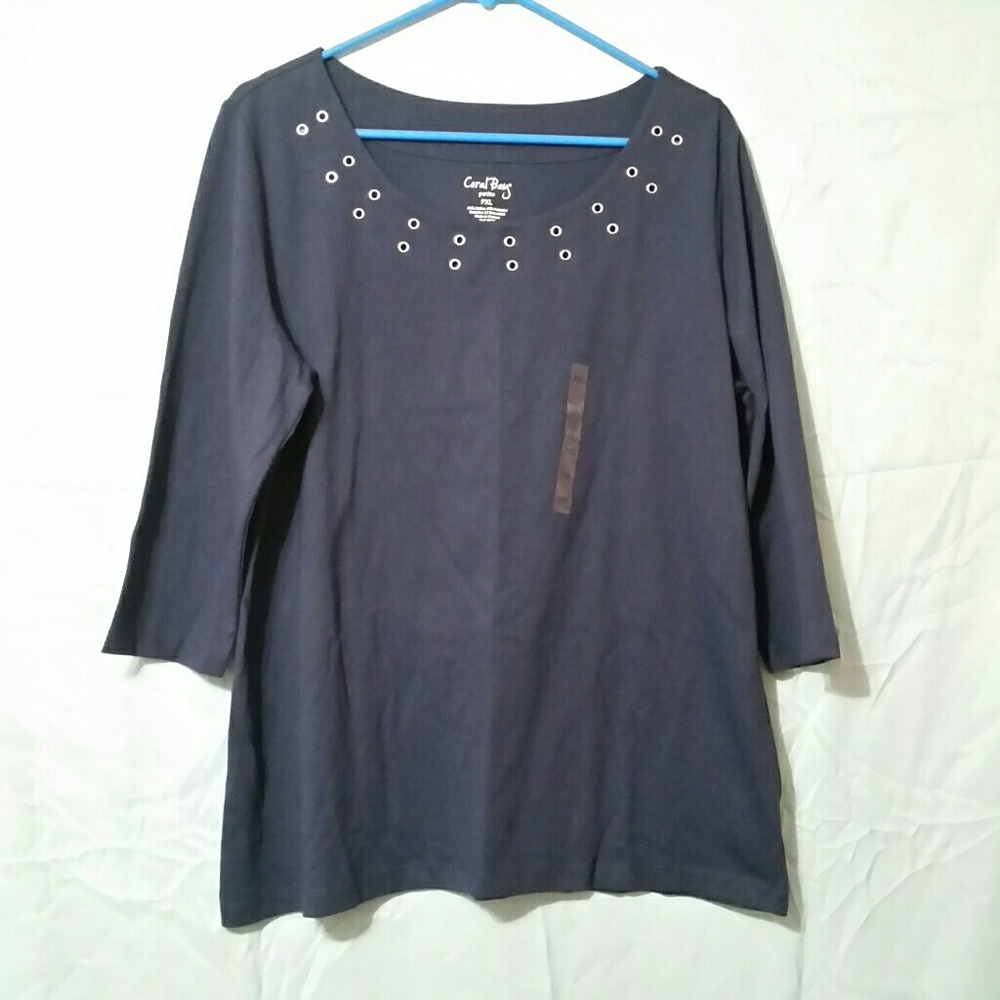 Coral Bay Petite XL navy blue shirt NWT